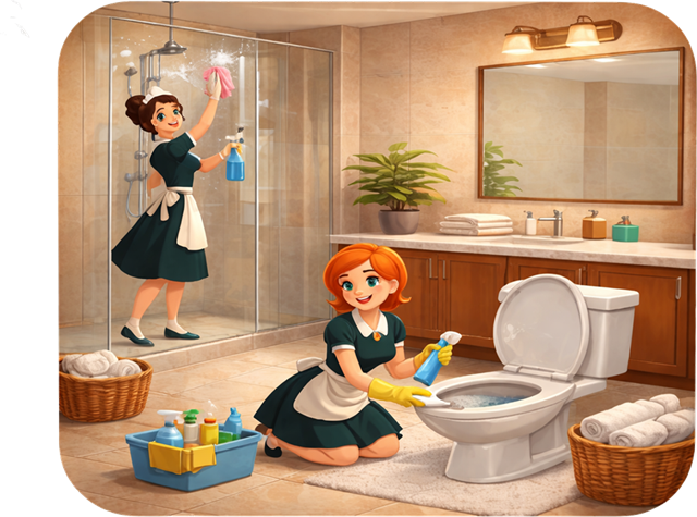 Bathroom cleaning illustration for AccessMaids deep cleaning service