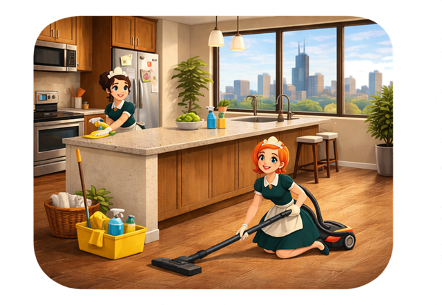Kitchen cleaning illustration for AccessMaids deep cleaning service